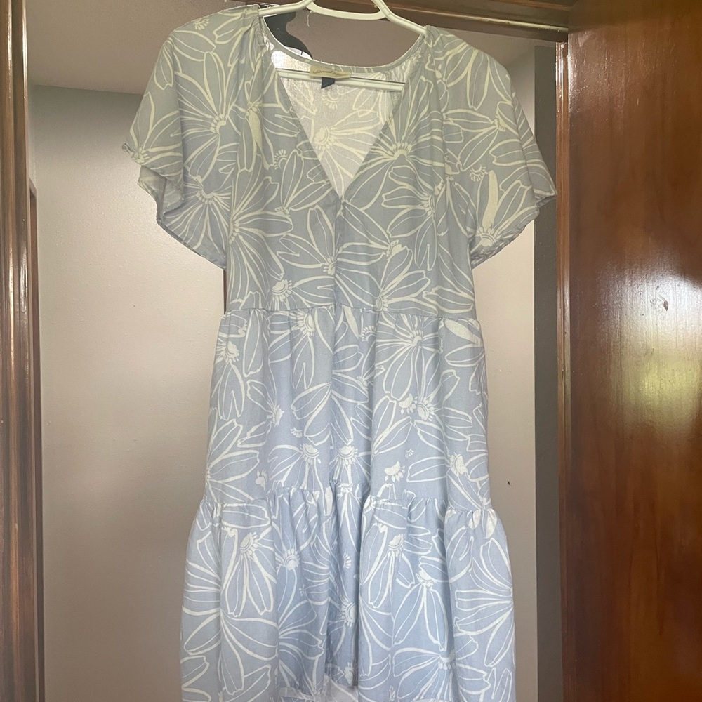 Blue Flutter Sleeve V-Neck Sundress